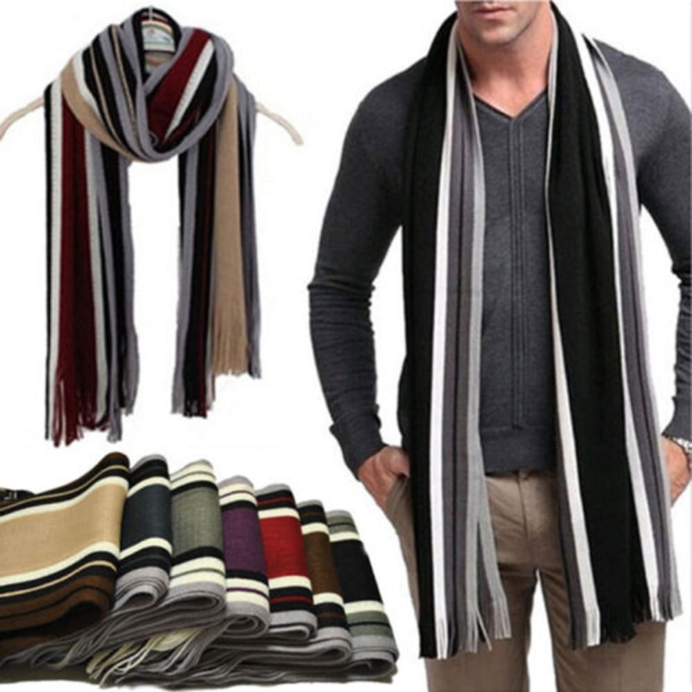 Muffler Men Wool - الكشمير الرجال وشاح مخطط موضة شرابة