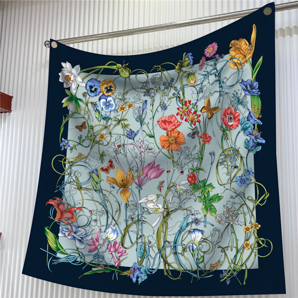 Scarf Silk Square - وشاح حريري المرأة الأزهار المطبوعة أوشحة