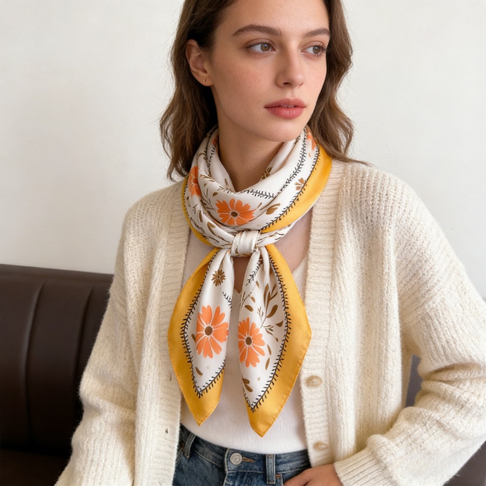 وشاح حريري مطبوع جديد، وشاح مر - مراجعة Scarf Silk Square وسعره